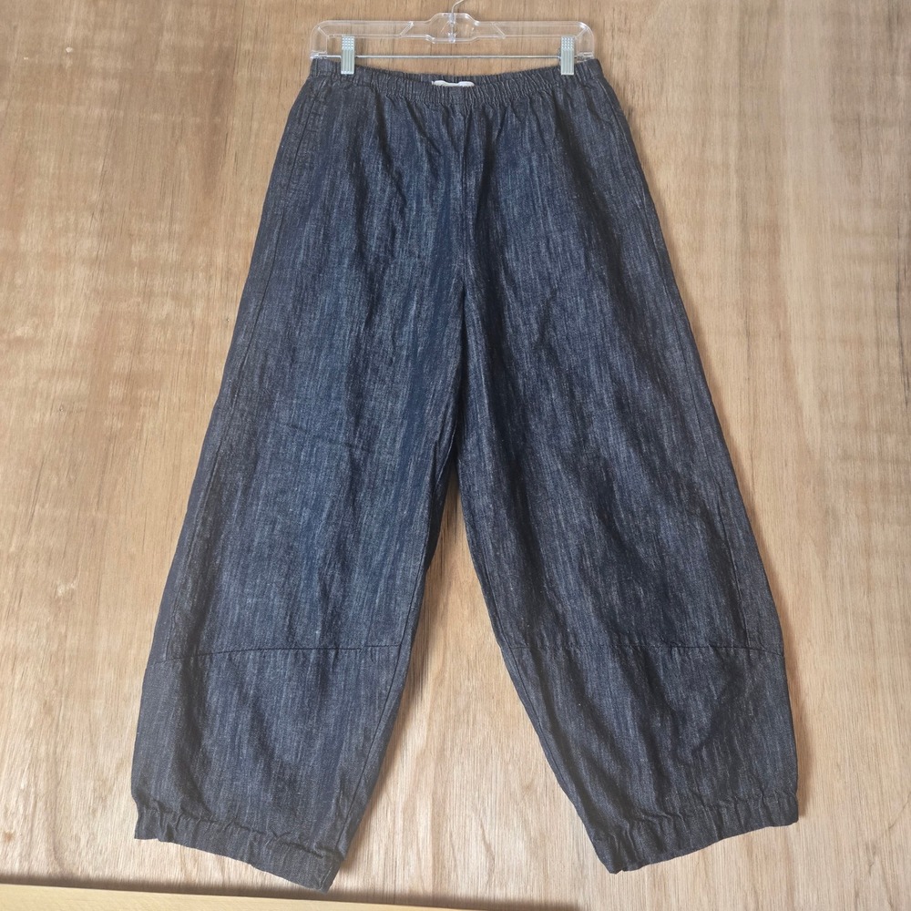 Cut Loose Dark Wash Denim Lantern Crop Pants Wide Leg Elastic Waist Blue Size M
